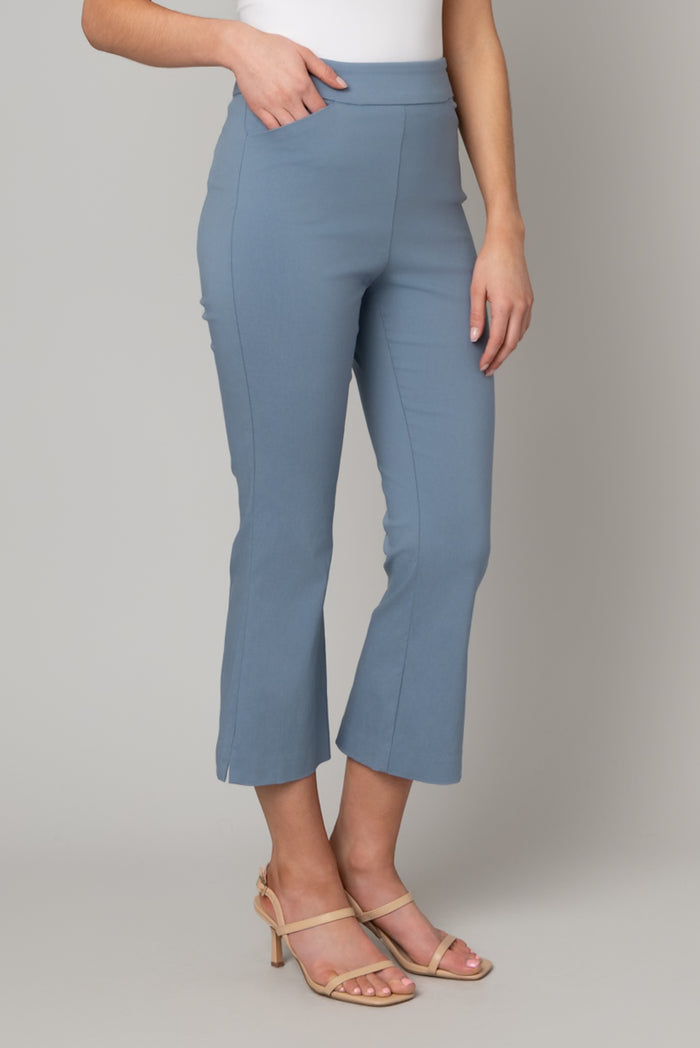 Pull On Cropped Flare Pant in Dusty Blue