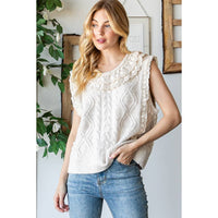 Cable Knit and Lace Trim Sweater Vest by Oli & Hali