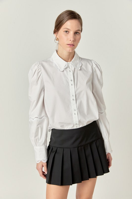 Hollow Out Trim Button Down by English Factory