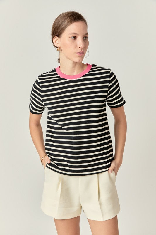 Contrast Rib Stripe T-Shirt by English Factory