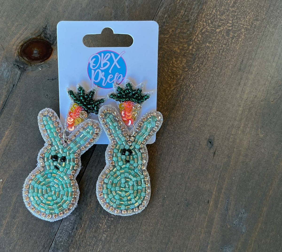 Peeps Beaded Spring Easter Bunny Dangle Earrings with Carrot