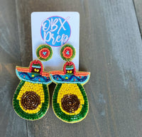 Avocado Seed Beaded Cinco de Mayo Dangle Earrings