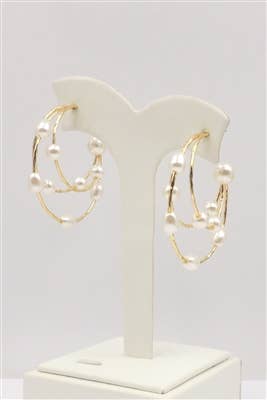 Double Layered Pearl Hoop Earrings - Water Resistant