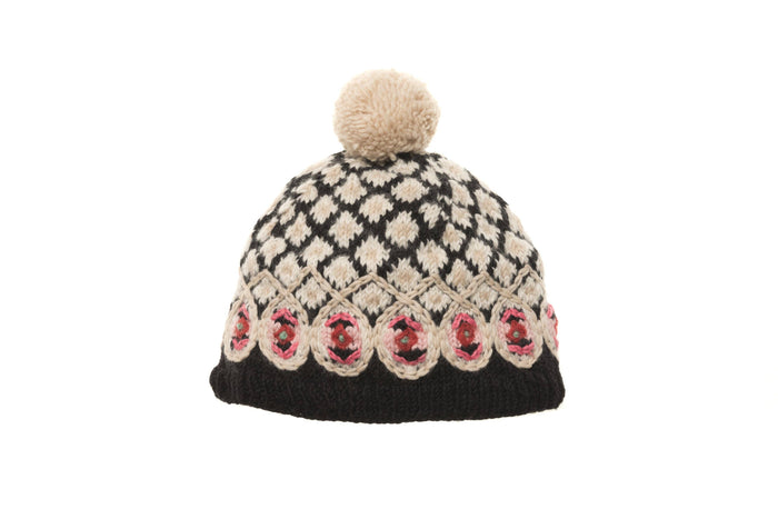 French Knot Vintage Chalet Women's Wool Beanie - Black