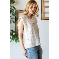 Cable Knit and Lace Trim Sweater Vest by Oli & Hali