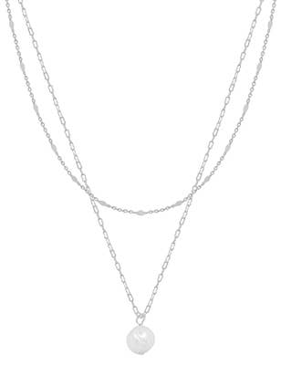 Silver Layered Chain with Freshwater Pearl Drop Necklace