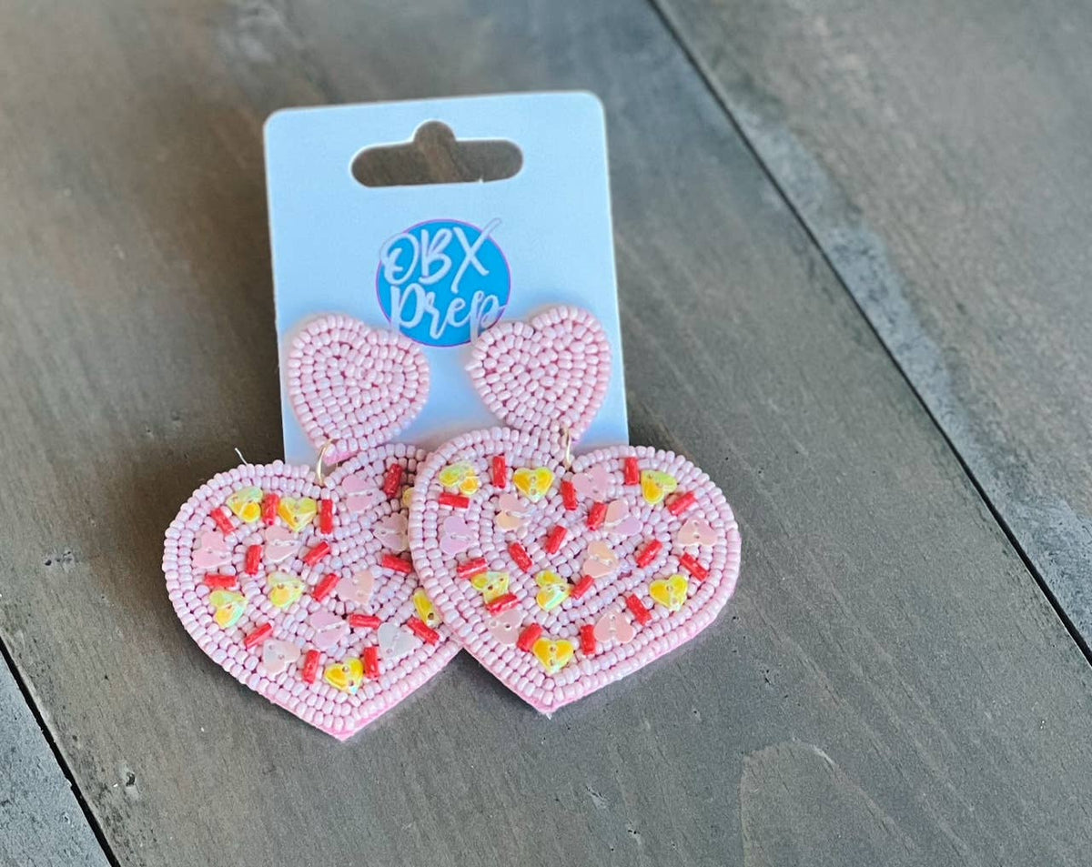 Sprinkle Heart Seed Bead Dangle Earrings  - Valentine's Day