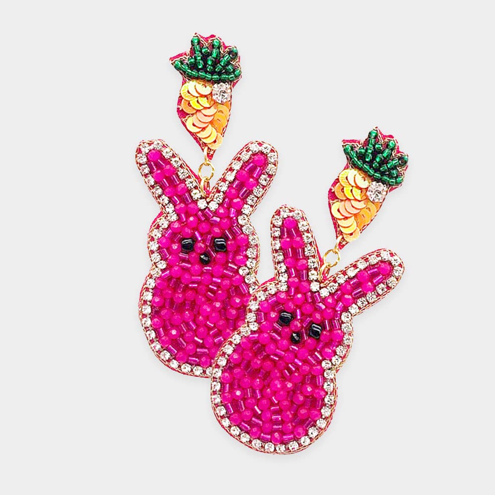 Peeps Beaded Spring Easter Bunny Dangle Earrings with Carrot