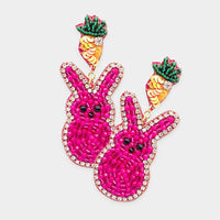 Peeps Beaded Spring Easter Bunny Dangle Earrings with Carrot