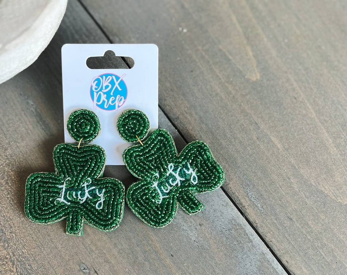 Lucky Clover Shamrock Spring Bead Earrings St Patrick's Day