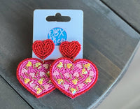 Sprinkle Heart Seed Bead Dangle Earrings  - Valentine's Day