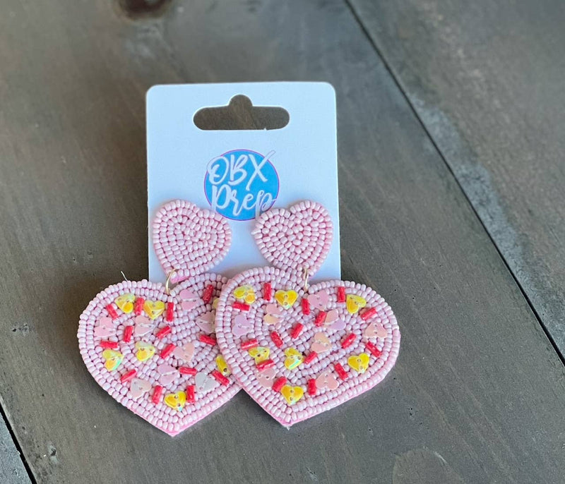 Sprinkle Heart Seed Bead Dangle Earrings  - Valentine's Day