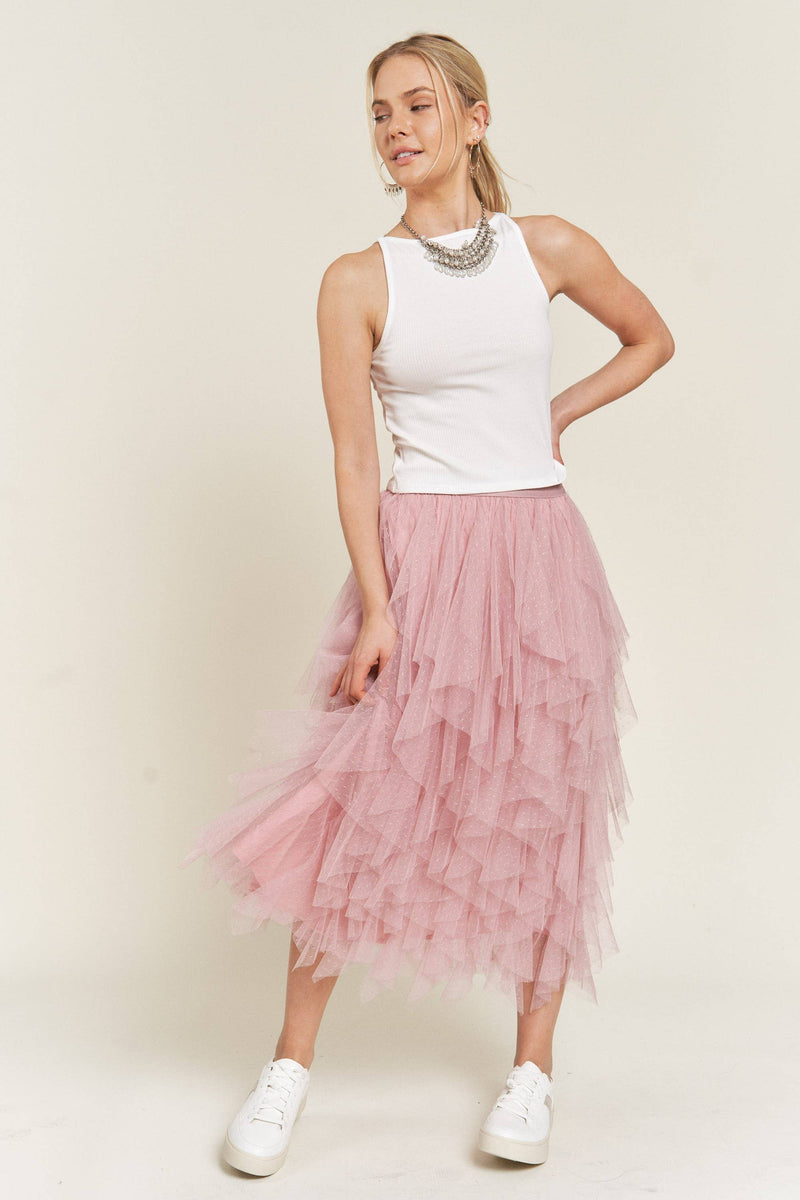 Jolie Ruffled Tulle Midi Skirt