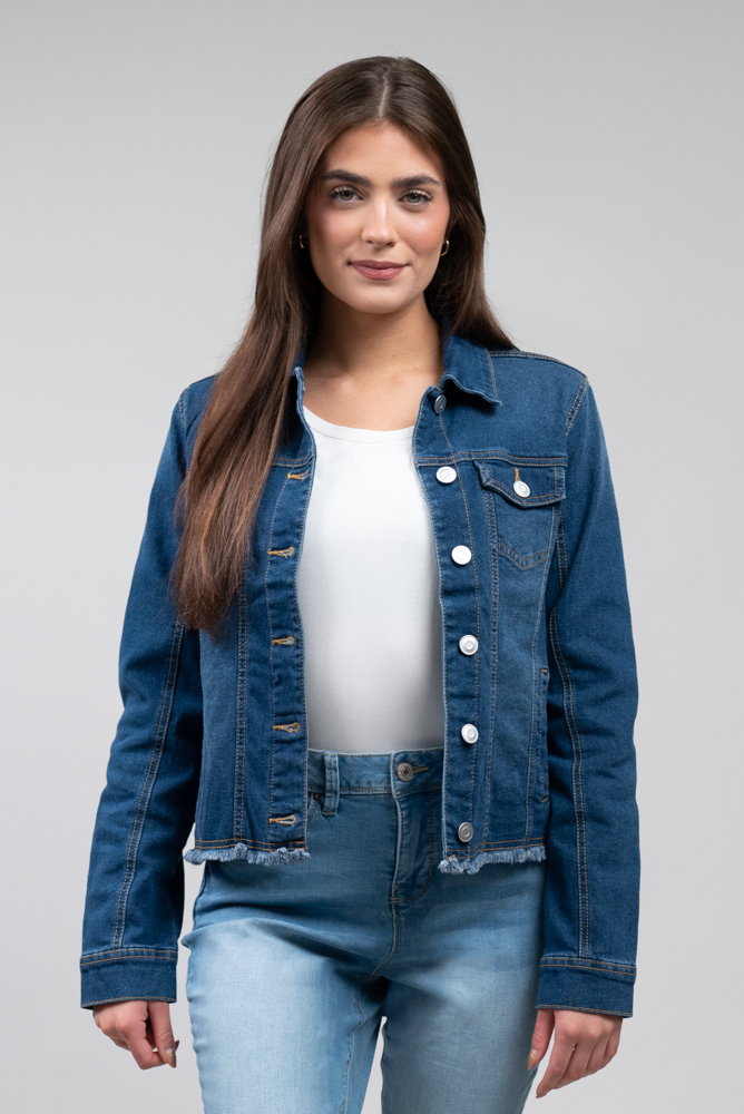 Blue Frayed Hem Denim Jacket