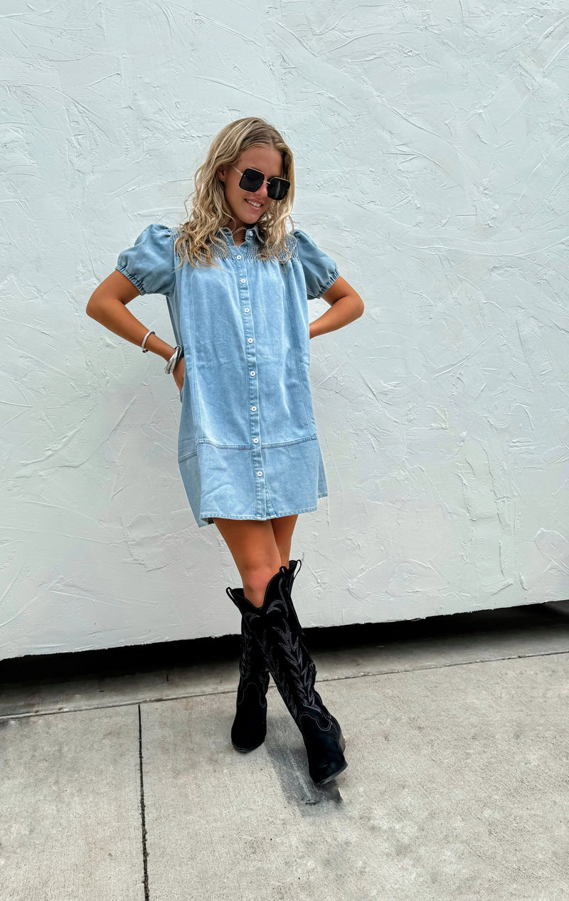 Bailee Smocked Denim Dress