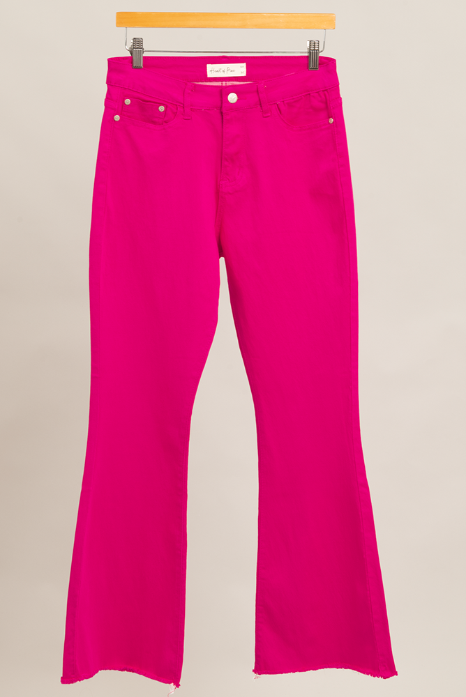 Mari Hot Pink Sateen Stretch Flare Jean