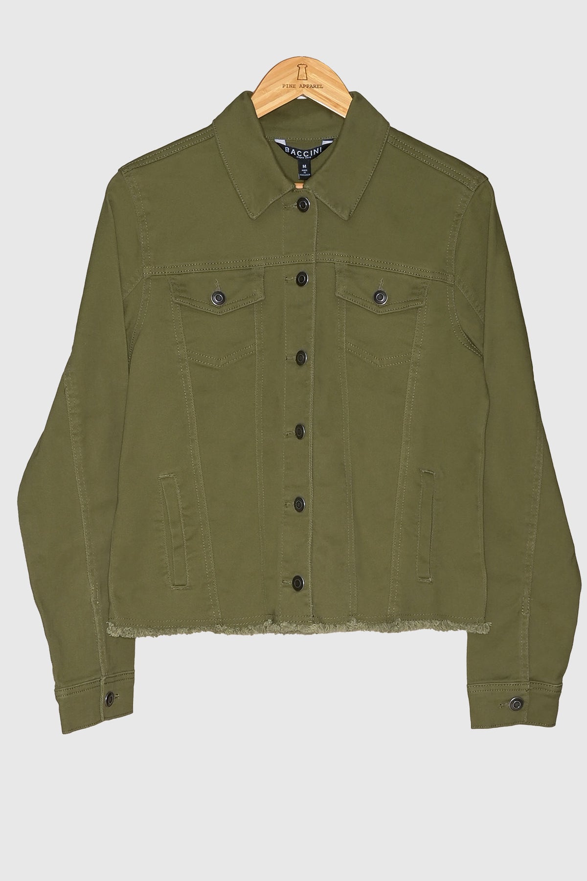 Moss Green Frayed Hem Denim Jacket