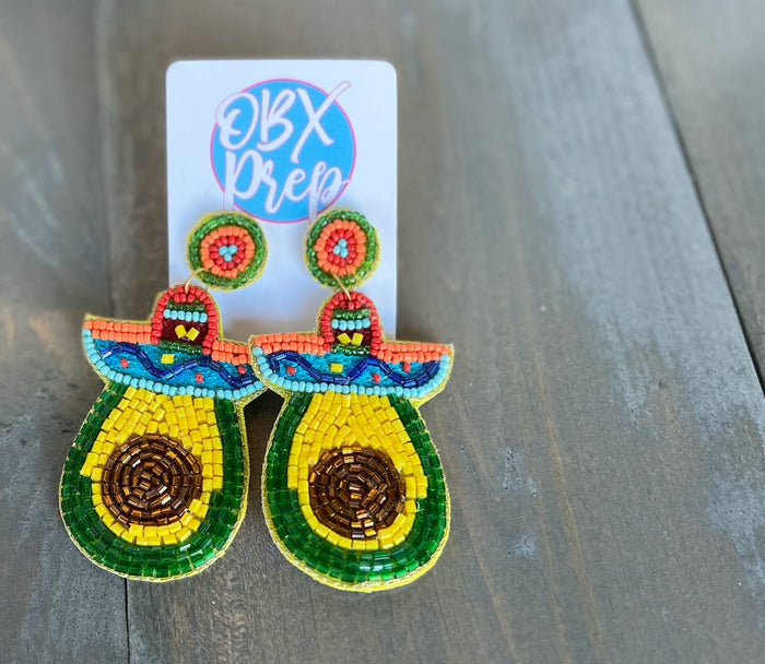 Avocado Seed Beaded Cinco de Mayo Dangle Earrings