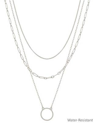 Triple Silver Ring Necklace - Water Resistant