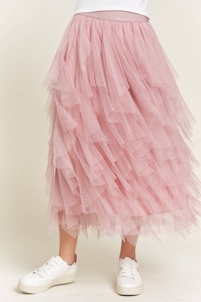 Jolie Ruffled Tulle Midi Skirt
