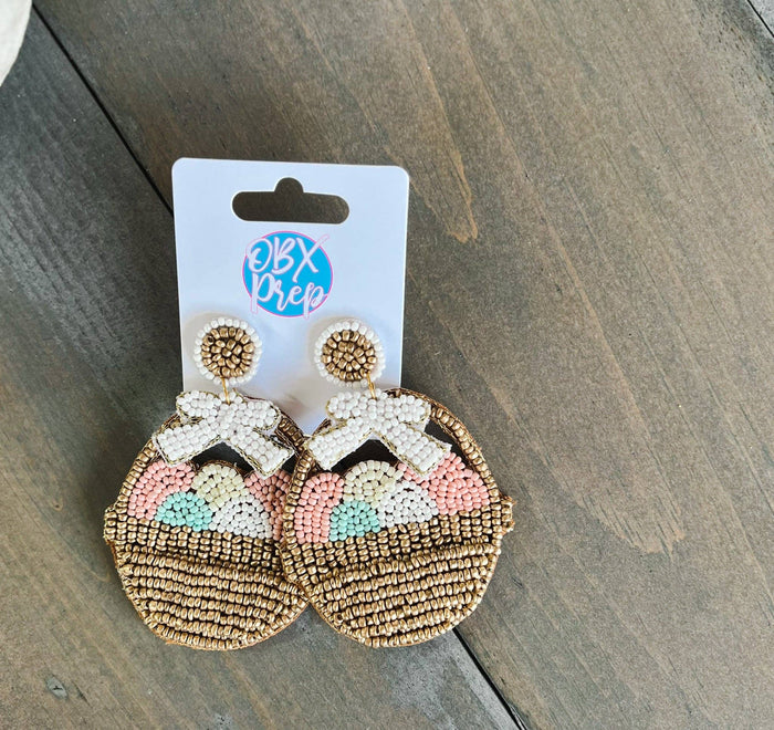 Easter Egg Basket Soft Pastel Spring Beaded Drop Earrings