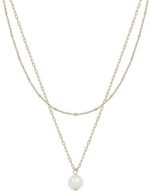 Gold Layered Chain with Freshwater Pearl Drop Necklace