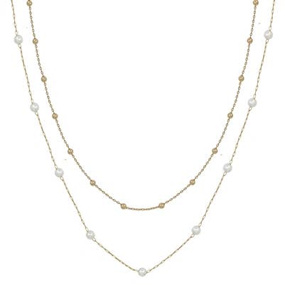 Water Resistant Gold Beaded and Pearl Layered Necklace
