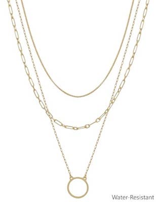 Triple Gold Ring Necklace - Water Resistant