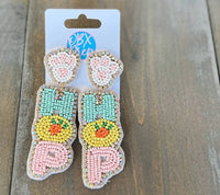 Bunny Hop Easter Spring Seed Beaded Dangle Earrings