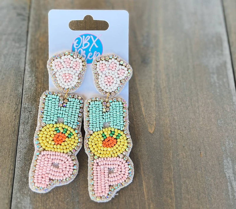 Bunny Hop Easter Spring Seed Beaded Dangle Earrings