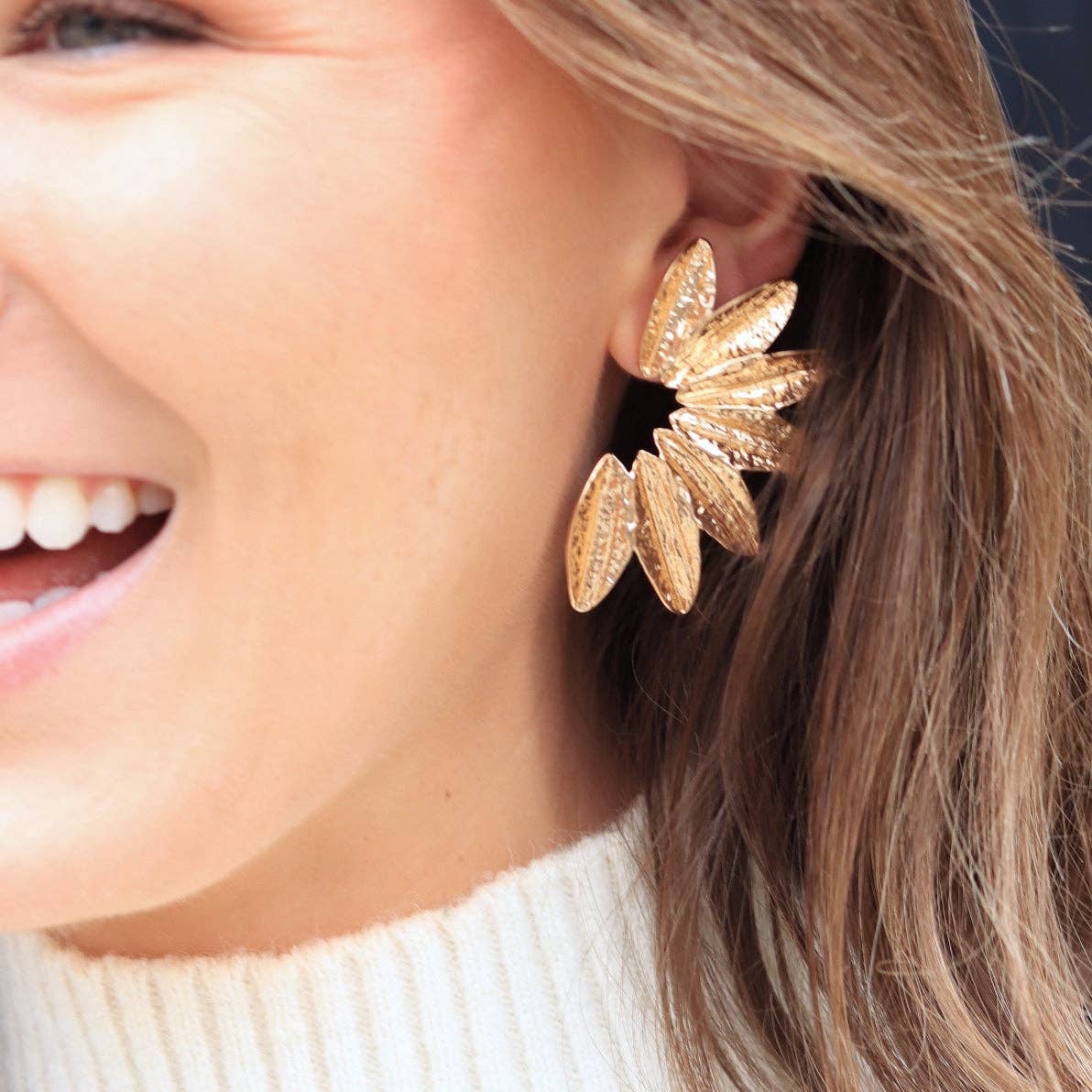 Textured Gold Wing Earrings Aster Rose
