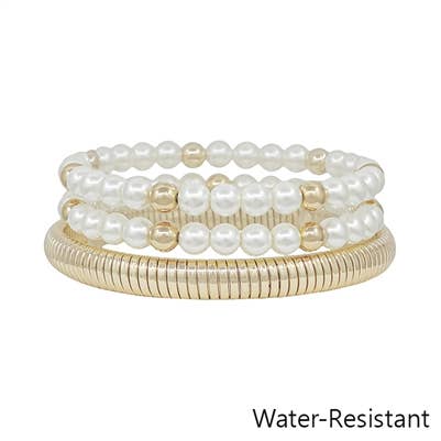 Gold and Pearl Stretch Bracelet Set