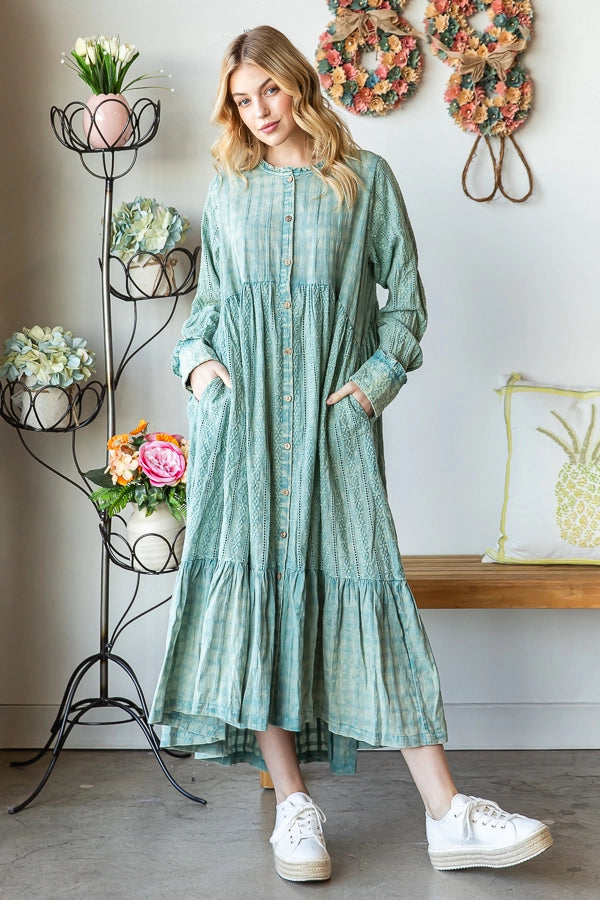 Misty Teal Mineral Washed Eyelet Duster/Dress by Oli & Hali