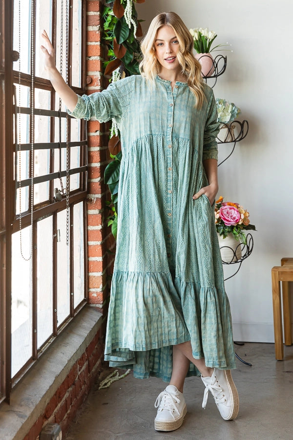 Misty Teal Mineral Washed Eyelet Duster/Dress by Oli & Hali