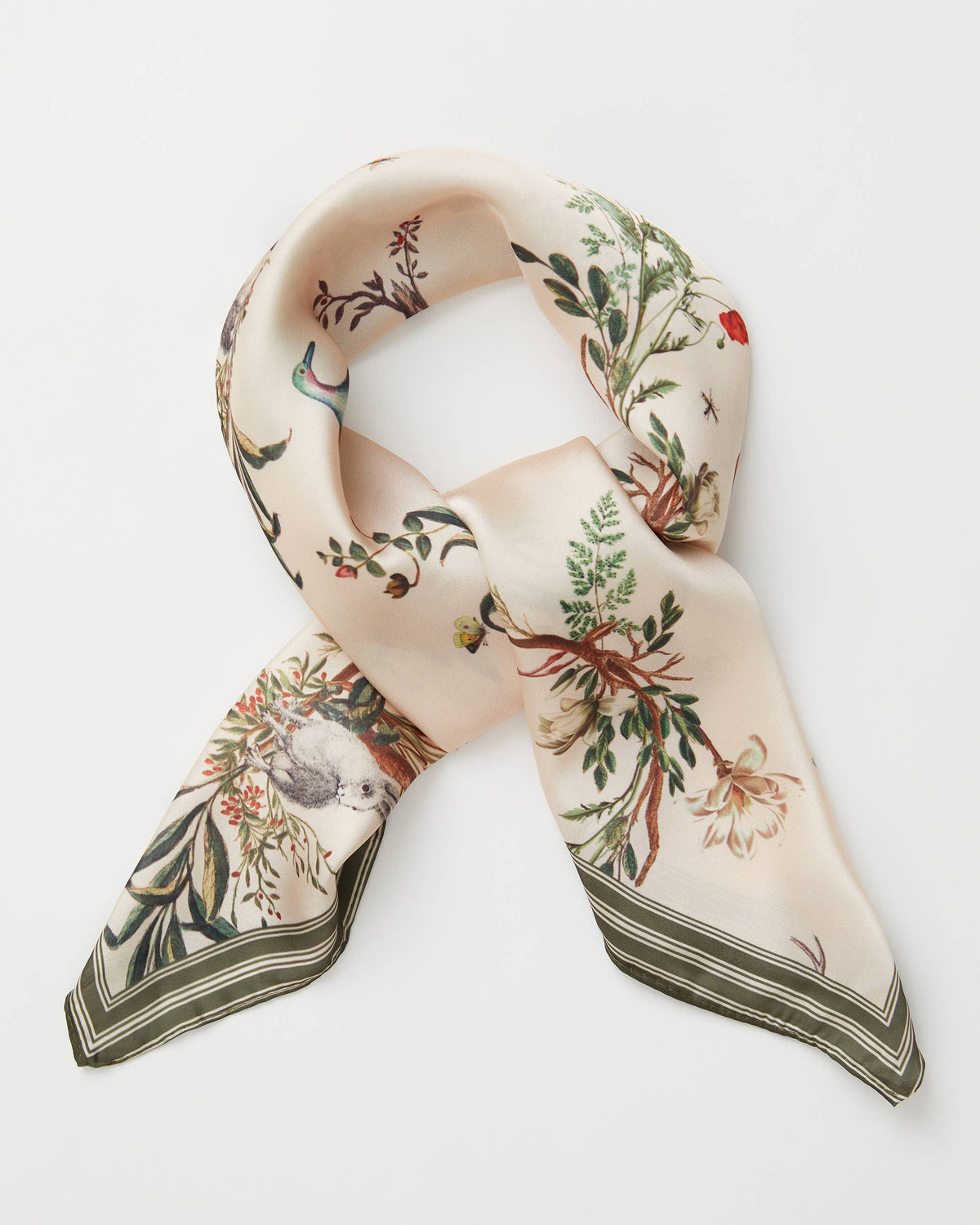 Toile de Jouy Olive Green Square Scarf by Fable