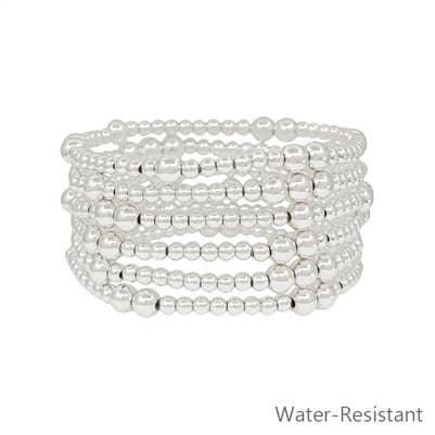 Silver Beaded Water Resistant Stretch Bracelet Set