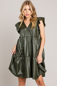 Olive Faux Leather Swing Dress