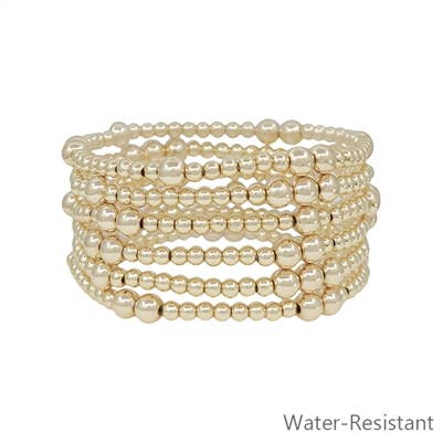 Gold Beaded Water Resistant Stretch Bracelet Set