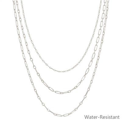 Silver Layered Water Resistant Necklace and Earring Set